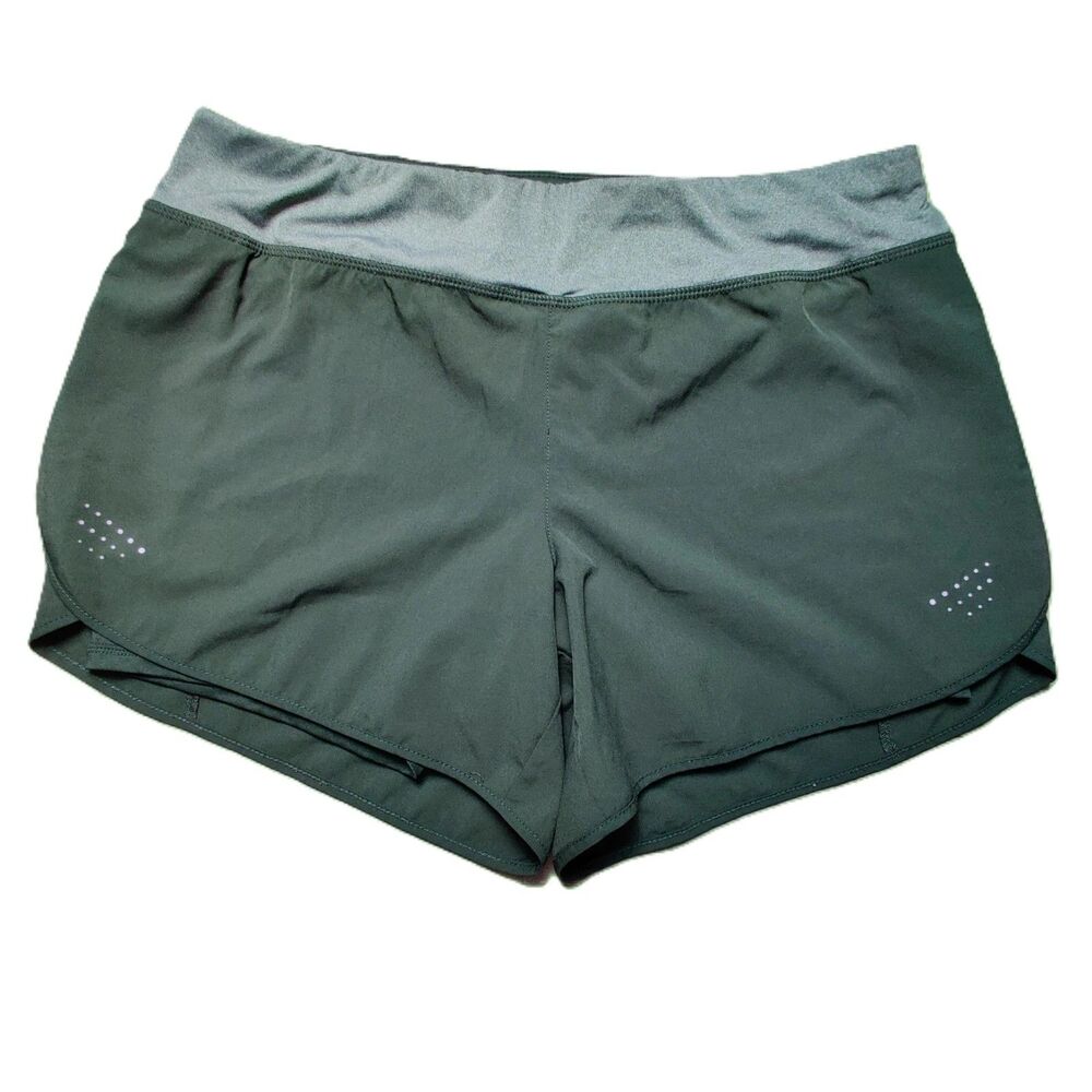 Avia Running Shorts Women’s Medium Deep Forest Green Athletic Stretch Zip Pocket